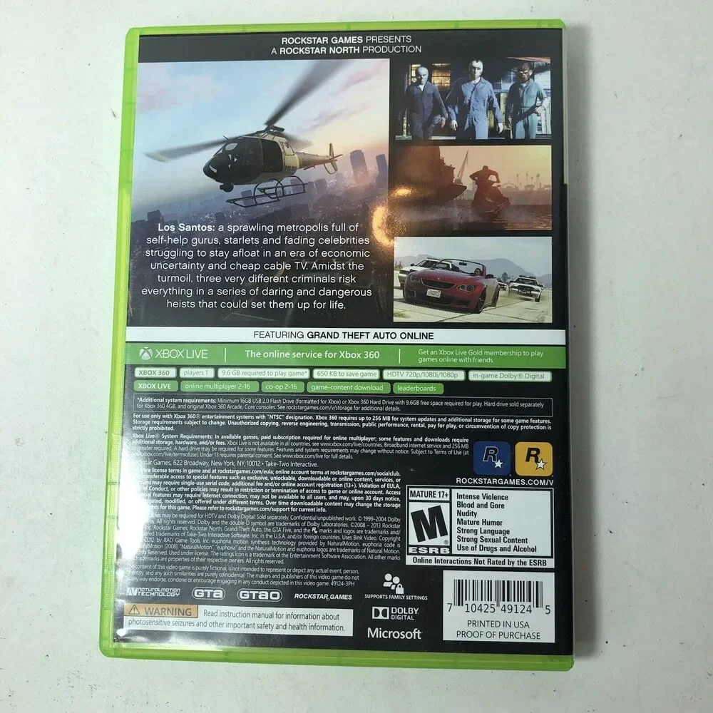 Microsoft‎ XBox 360 Game Grand Theft Auto V 2013 2 Discs Mature B4